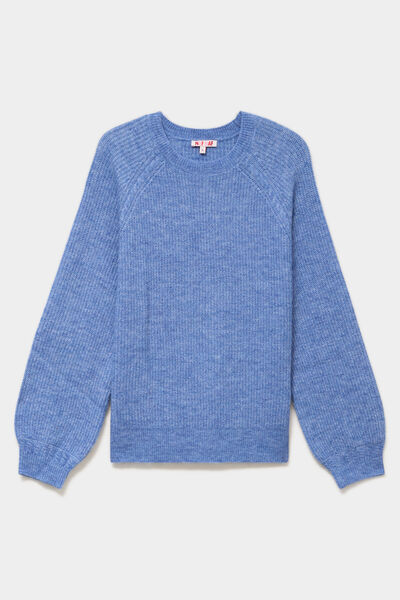 Pull col rond manches longues bleu ciel femme