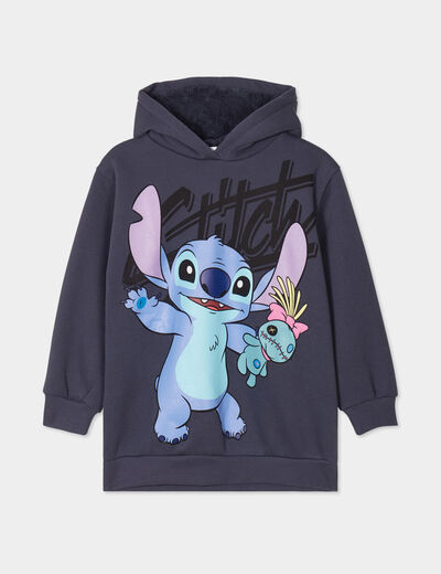 Sweat à capuche fourré hoodie Stitch gris foncé fille