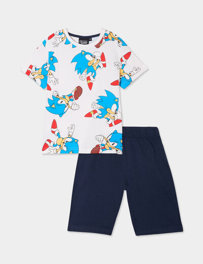 Ensemble pyjama short coton Sonic blanc garçon