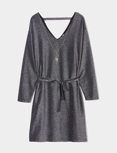 Robe bijou manches 3/4 chauves-souris gris argent femme grande taille