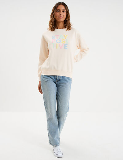 Sweat col rond manches longues beige femme