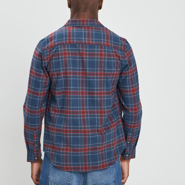 Chemise manches longues droite en coton bleu marine homme