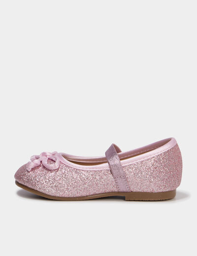 Ballerines &agrave; paillettes et noeuds rose b&eacute;b&eacute; fille