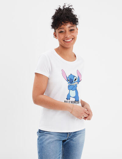 T-shirt manches courtes coton Stitch blanc femme