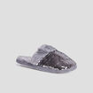 Chaussons mules sequins et fourrure gris femme