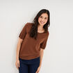 Pull manches courtes col rond marron fonc&eacute; femme