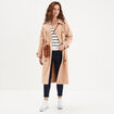 Trench long ceinturé et boutonné sable femme