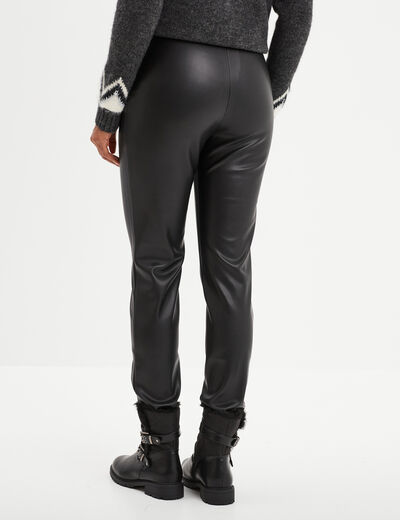 Legging simili cuir taille élastiquée noir femme