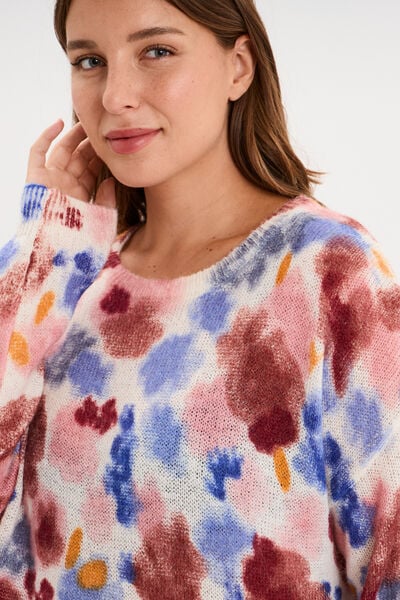 Pull col rond oversize manches longues ecru femme grande taille