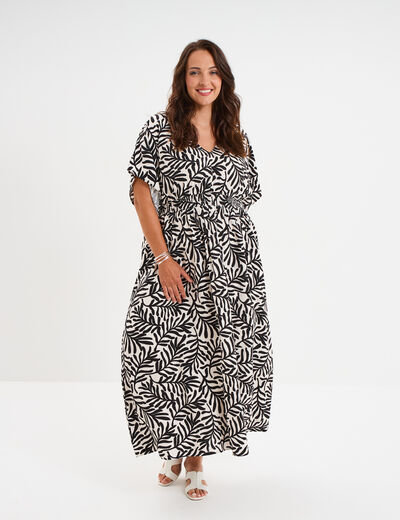 Robe longue fluide manches 3/4 blanc femme grande taille