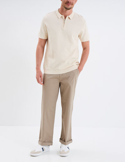 Polo col zippé manches courtes coton ecru homme