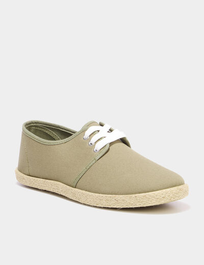 Derbies en toile &agrave; lacets vert kaki femme