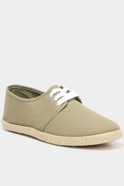 Derbies en toile &agrave; lacets vert kaki femme