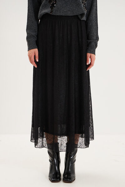Jupe longue dentelle &eacute;vas&eacute;e noir femme