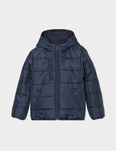 Doudoune réversible zippée à capuche bleu foncé garçon