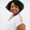 T-shirt bandes dentelle col en V blanc femme grande taille