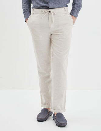 Pantalon chino droit lin m&eacute;lang&eacute; gris clair homme