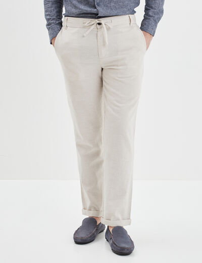 Pantalon chino droit lin m&eacute;lang&eacute; gris clair homme