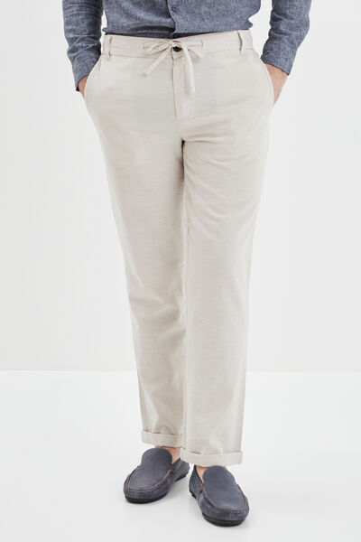 Pantalon chino droit lin m&eacute;lang&eacute; gris clair homme