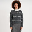 Pull col rond &agrave; sequins manches longues gris femme