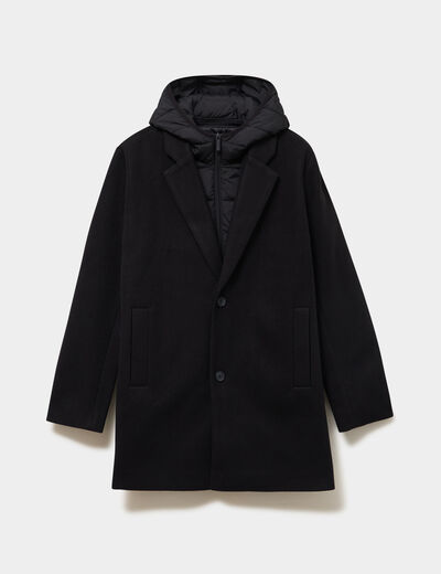 Manteau mi-long 3 en 1 &agrave; capuche noir homme