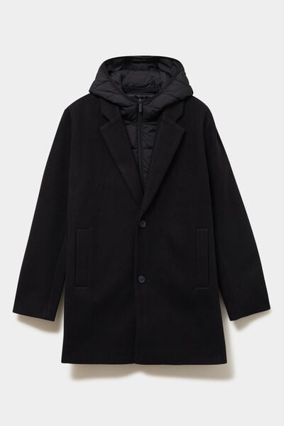 Manteau mi-long 3 en 1 &agrave; capuche noir homme