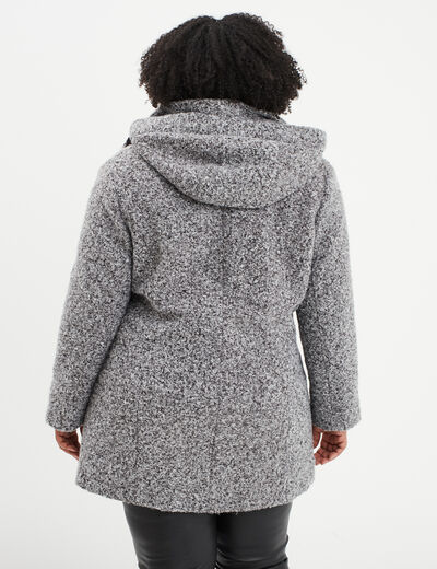 Manteau aspect bouclette à capuche gris femme grande taille