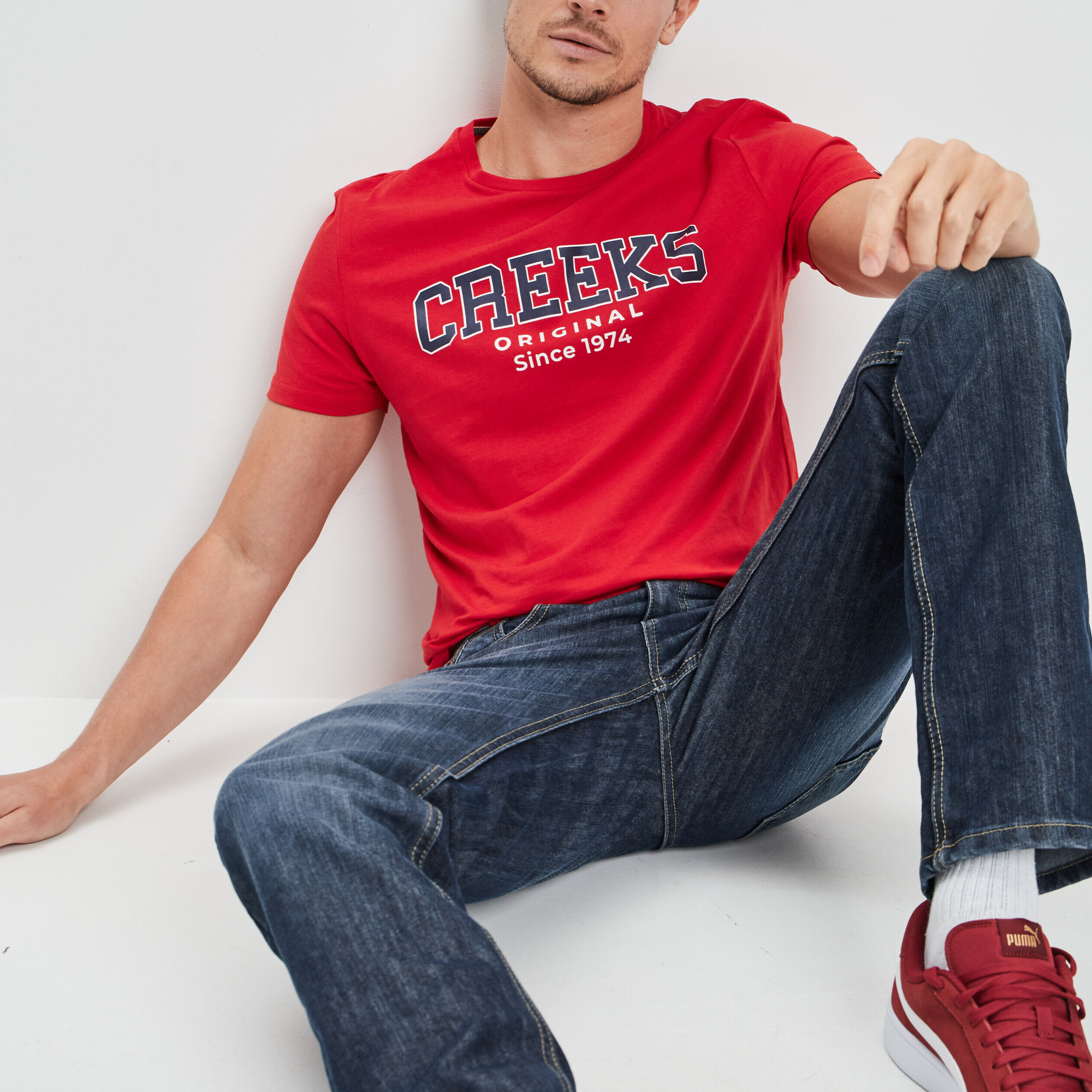 T-shirt manches courtes coton Creeks rouge homme CREEKS