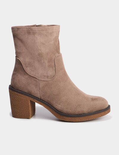 Boots effet su&eacute;dine &agrave; talons taupe femme