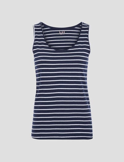 Débardeur à rayures bretelles larges bleu marine femme