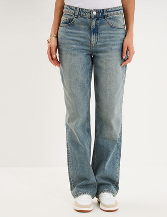 Jean droit taille basse coton denim dirty femme