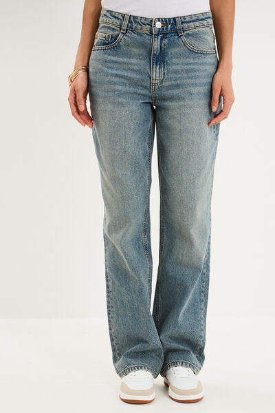 Jean droit taille basse coton denim dirty femme