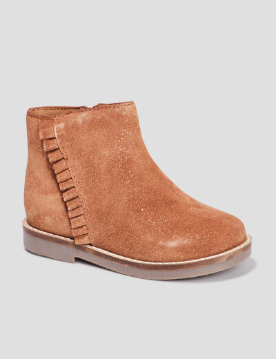 Bottines à volants bout rond en cuir camel fille