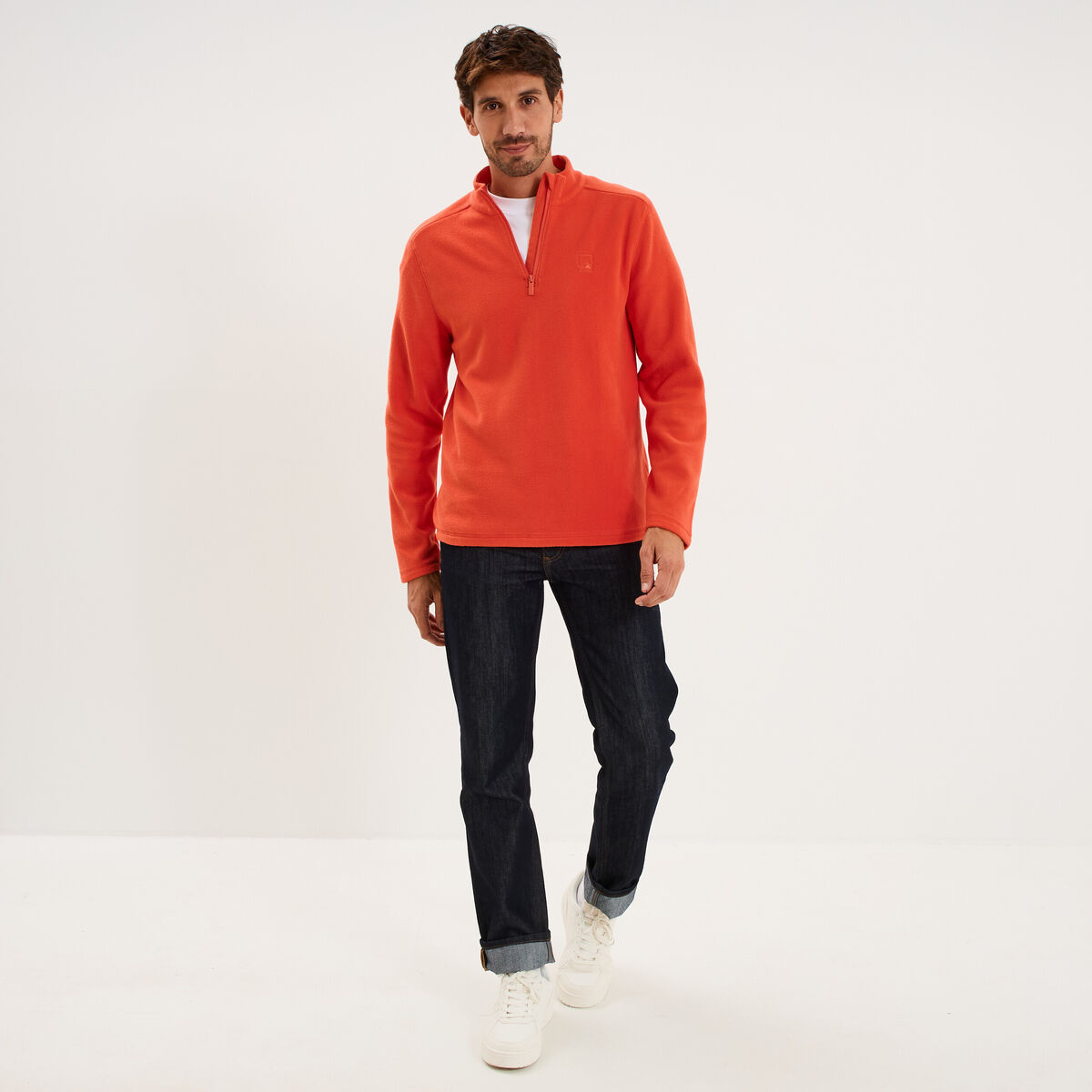 Sweat polaire col camionneur rouge homme