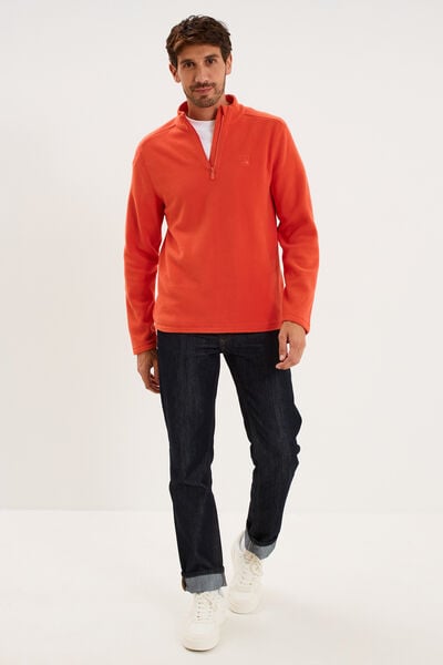Sweat polaire col camionneur rouge homme