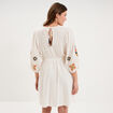 Robe courte brod&eacute;e taille &eacute;lastiqu&eacute;e ecru femme