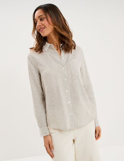 Chemise lin m&eacute;lang&eacute; manches longues blanc femme