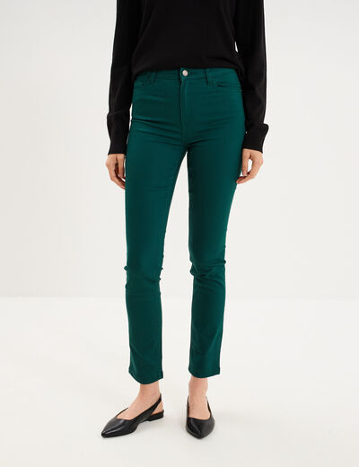 Pantalon slim stretch vert fonc&eacute; femme