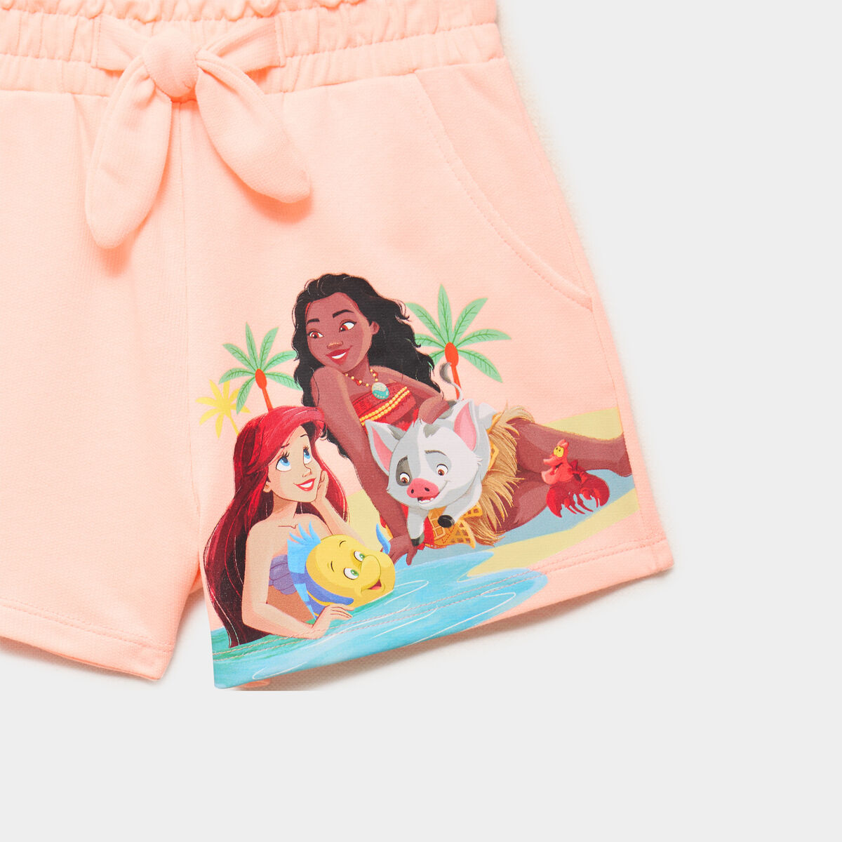 Short taille smock&eacute;e Vaiana et Ariel orange fluo fille
