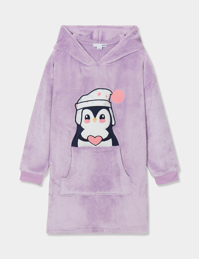 Sweat long pyjama effet polaire capuche mauve fille