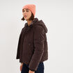 Doudoune courte imperm&eacute;able &agrave; capuche marron fonc&eacute; femme
