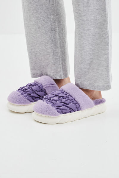 Chaussons mules fausse fourrure Liberto mauve femme
