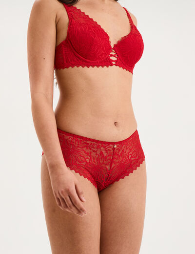 Shorty en dentelle rouge femme