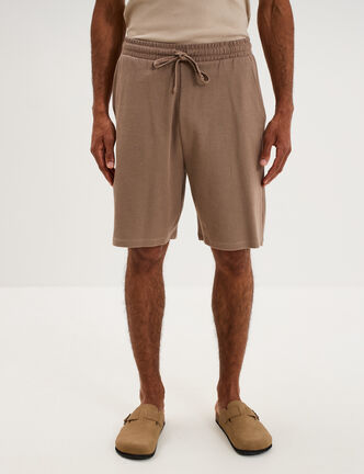 Bermuda textur&eacute; coupe droite coton marron homme