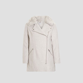 Manteau mi-long col imitation fourrure gris femme grande taille