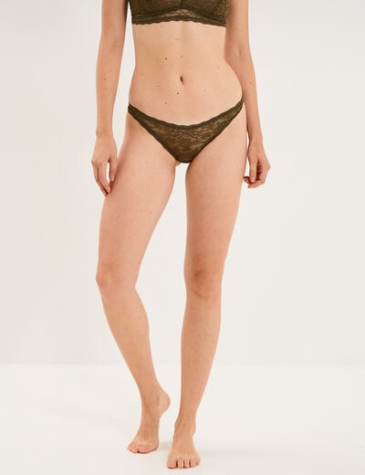 Tanga en dentelle doublure coton vert kaki femme