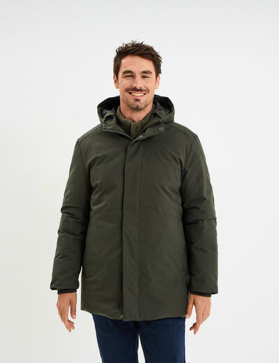 Parka mi-longue &agrave; capuche vert kaki homme