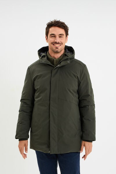 Parka mi-longue &agrave; capuche vert kaki homme