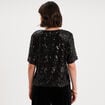 T-shirt &agrave; sequins manches courtes noir femme