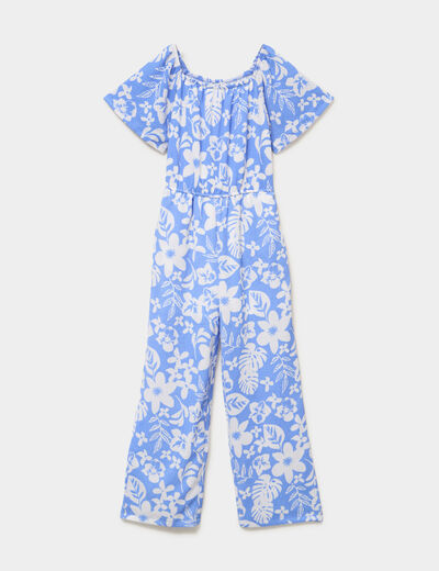 Combinaison pantalon manches courtes bleu fille